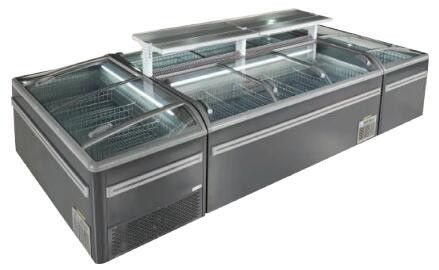 স্লাইডিং গ্লাস টপ আইল্যান্ড ফ্রিজার সহ 490L 610L 900L গ্লাস ডোর চেস্ট ফ্রিজার